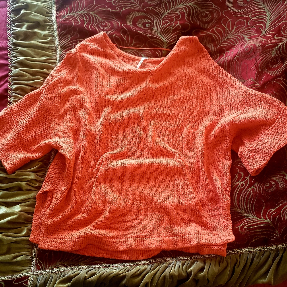 Free People Oversized Knit Sweater Top With Pockets Medium Coral Orange